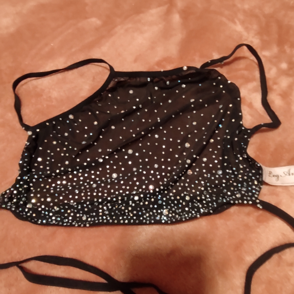 Sheer halter top with crystals